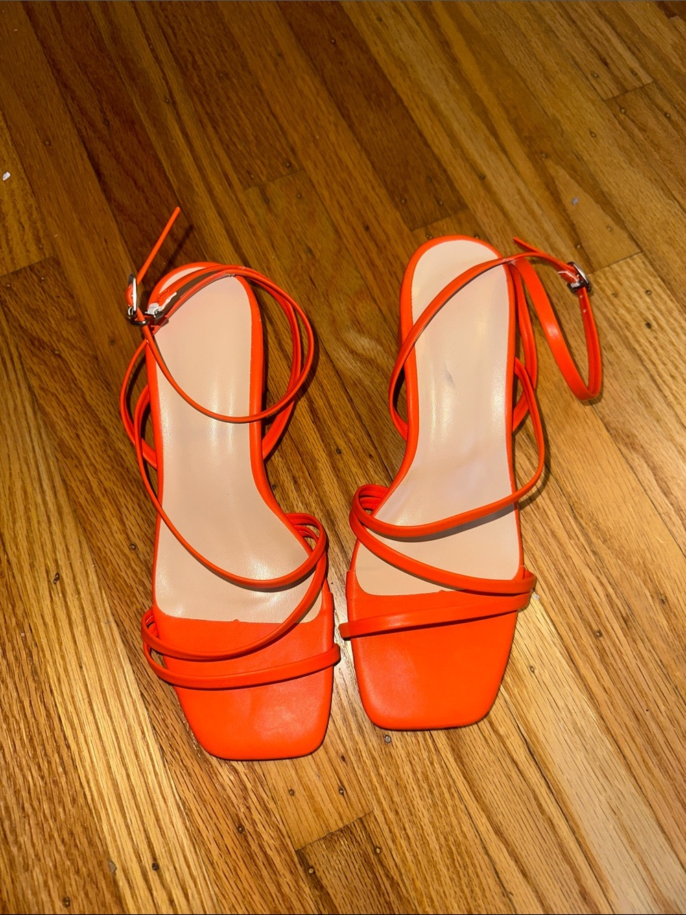 Women’s Strappy Square-Toe Sandals in Bright Orange